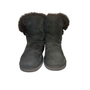 UGG Australia Mini‎ Bailey Button II Logo Sheepskin Boots Black Women's Sz 7